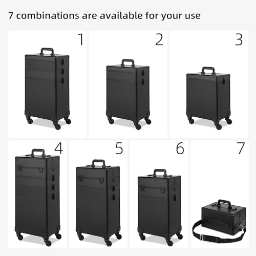 Somduy Rolling Makeup Case, Makeup Train Case with Lid, 5 in 1 Cosmetology Case on Wheels, Christmas Gift, Large Makeup Organizers, Profesional Cosmetic Case for Salon Barber, Black - color: Black