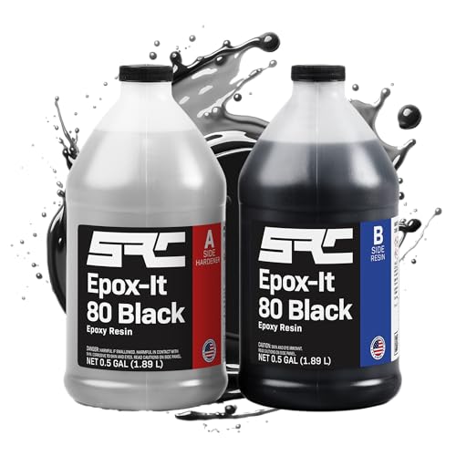 SRC Epox-It 80 Black Epoxy Resin 1 Gallon, UV & Scratch Resistant | High-Gloss Pure Black Resin, No Epoxy Dye, Pigment, or Mica Powder Needed, for DIY Bubble, Tabletops, Art, Jewelry Making - color: Black, size: 1 Gal