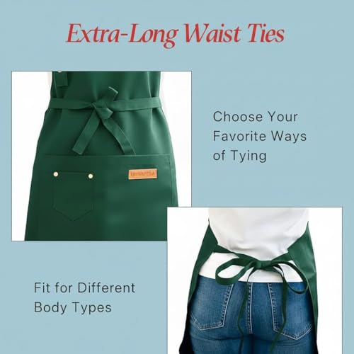 Kitchen Cooking Apron for Women Men Water-Resistant Artist Barista Baking Craft Catering Work Bib with Large Pockets - color: Green
