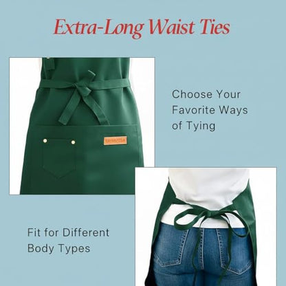 Kitchen Cooking Apron for Women Men Water-Resistant Artist Barista Baking Craft Catering Work Bib with Large Pockets - color: Green