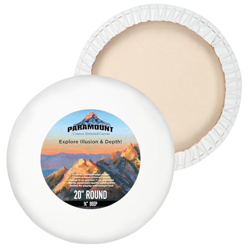 Paramount Contour Convex Profile Stretched Canvas, 20" Round Canvas, 5 Pack, 3/4" Deep - Double Primed for Oil, Acrylic, and Mixed Media Art - 100% Cotton Duck Medium Texture - size: 20"