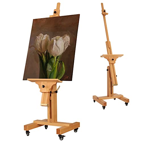 VISWIN Studio Heavy-Duty Easel, Holds Canvas Up to 71", Tilts Flat & Movable, Adjustable Solid Beech Wood Large Easel Stand for Painting, TV & Display, Floor Art Easel for Adults, Artists - Natural - color: Natural
