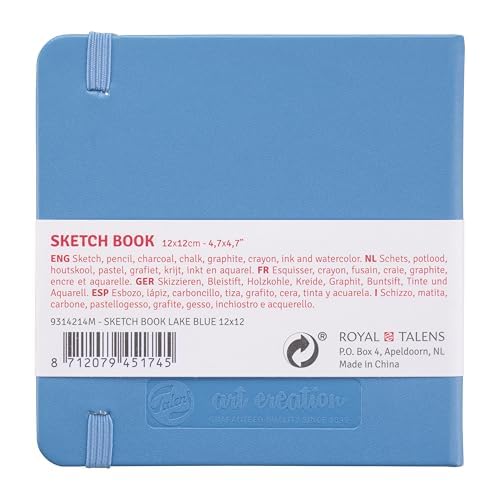 Talens T9314-214M Art Creations Sketchbook, Drawing Notebook, 4.7 x 4.7 inches (12 x 12 cm), Lake Blue, Thickness: 4.9 oz/sq ft (140 g/m2), Fine, Acid Free Paper, 80 Sheets Bound - color: lakeblue, size: 12×12cm