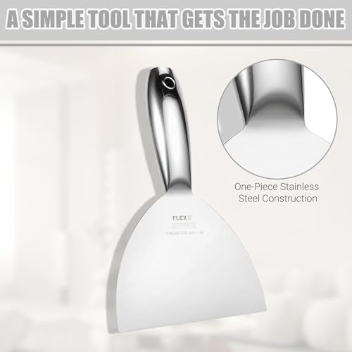 6" Putty Knife, One Piece Putty Knives for Spackling, Drywall, Paint, and Wallpaper Removal, Premium Polished All-Metal Stainless Steel Putty Knife for Smooth Finish - size: 6"