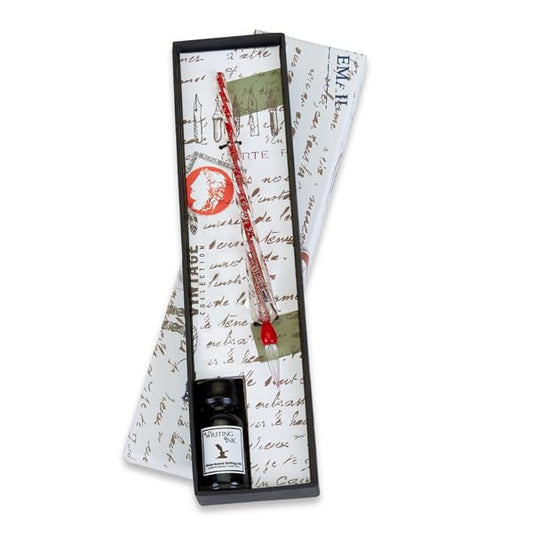 Nostalgic Impressions Murano Glass Calligraphy Dip Pen & Ink Set Shimmering Colors (Red) - color: Red