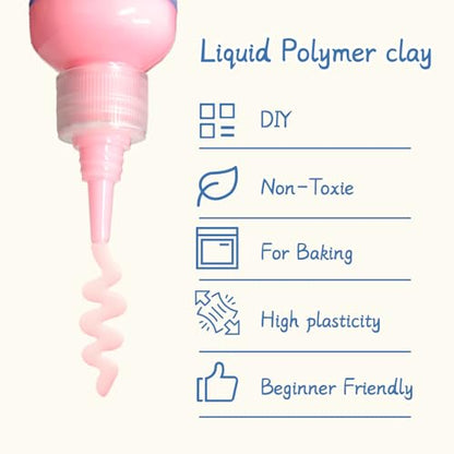 Liquid Polymer Clay, Liquid Clay for Polymer Clay Oven-Bake, for DIY Enthusiasts, Education and Crafting, Easy to Shape & Multi-Mold Compatible, Antiquewhite 60ml, Blue 60ml, Pink 60ml