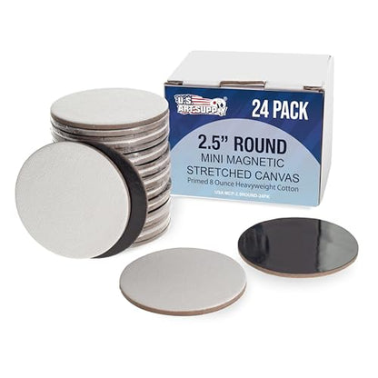 U.S. Art Supply Mini Magnetic Canvas Panels, 24 Pack, 2.5 Inch Round, Primed 8 Ounce Heavyweight Cotton, Small Canvases for Painting Acrylic and Watercolor, White Square Flat Canvas Boards - size: 2.5"