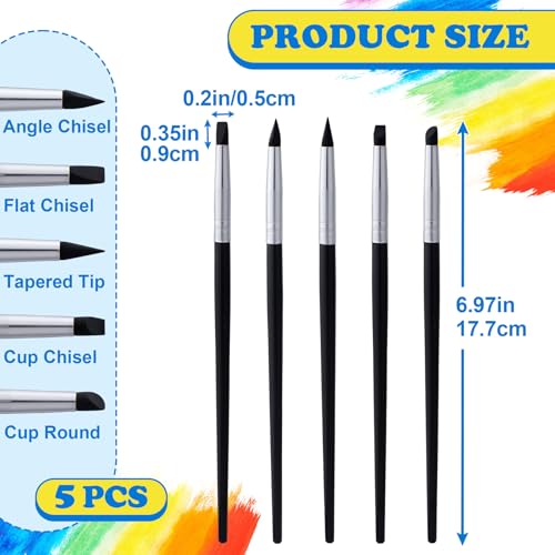 SmallCat 5 Pcs Silicone Paint Brushes, Flexible Clay Carving Tools, Professional Sculpting Tools for Handicraft Pottery Artwork Shaping Carving DIY- Black (5mm) - color: Black (5mm)