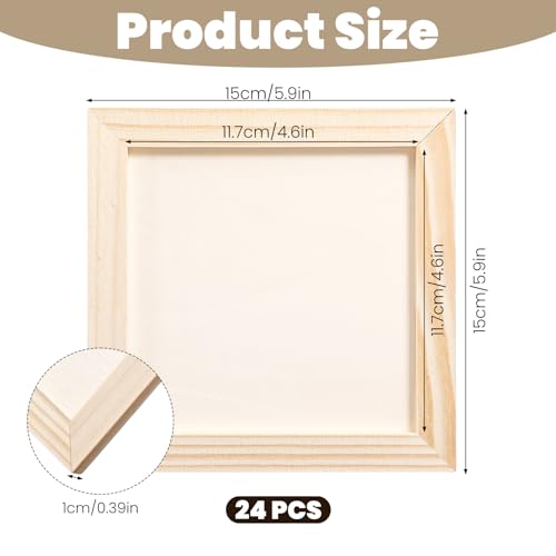 24 Pcs Wood Panel Boards, 6 x 6 Inch Unfinished Wood Canvas Board Blank Square Wooden Painting Panel for Crafts DIY, Clay Painting, Oils, Pouring, Acrylic