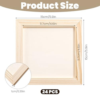 24 Pcs Wood Panel Boards, 6 x 6 Inch Unfinished Wood Canvas Board Blank Square Wooden Painting Panel for Crafts DIY, Clay Painting, Oils, Pouring, Acrylic