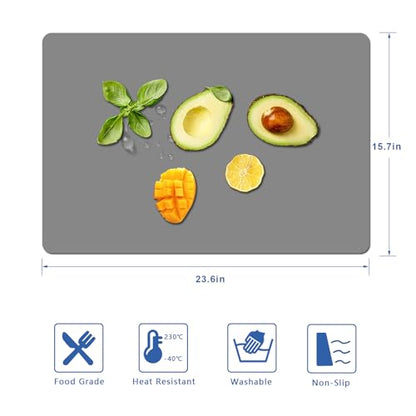 Silicone Placemats, Food-Grade Non-Slip Waterproof, Dining, Stain Resistant, Countertop Protector, Kitchen Counter Mat, Heat Resistant, Baking mat Dishwasher Safe (Gray, 1) - color: Gray, size: 23.6 x 15.7 in - 1pc (0.05 in)