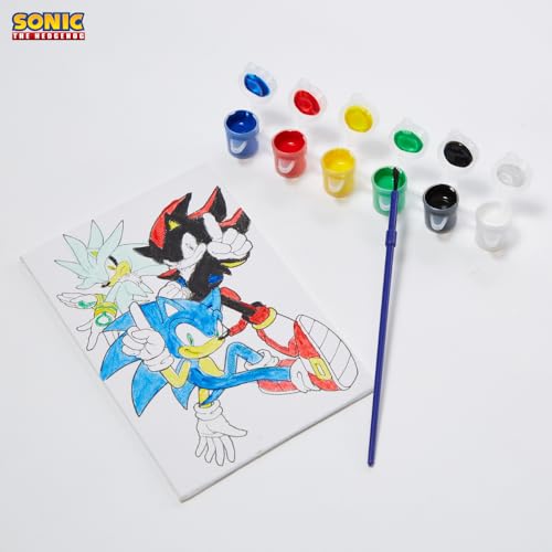 Sonic the Hedgehog Canvas Paint Set with 3 Canvases, Paint & Easel for Kids | 3 Preprinted Canvases, 6 Acrylic Paints, Paintbrush & Easel, DIY Sonic Coloring, Wall Art, Arts & Crafts Activity for Kids - color: Sonic