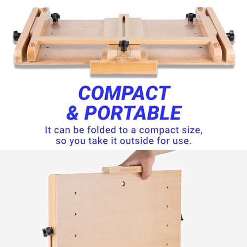 Falling in Art Beechwood Tabletop Easel, Wooden Drawing Board Easel, Adjustable Desktop Easel for Artists and Beginners, Suitable for Painting and Displaying Artwork