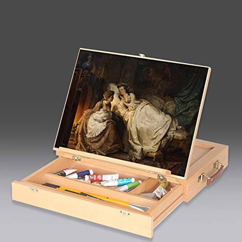 Desktop Drawing Box with Drawing Board Wooden Easel with Storage Drawer Adjustable Angle Easel Portable Sketching Easel