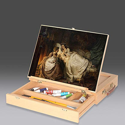 Desktop Drawing Box with Drawing Board Wooden Easel with Storage Drawer Adjustable Angle Easel Portable Sketching Easel