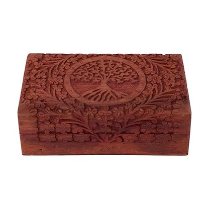 GURU JEE Wooden Indian Handmade Carving Box Tree of LifeTrinket Box Wood Jewelry Organizer Keepsake Box Perfect Gifts For Women 8x5x2.5 Inch - color: Tree Of Life_8X5
