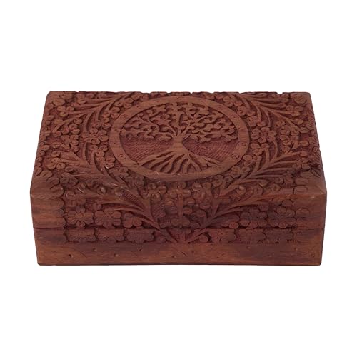 GURU JEE Wooden Indian Handmade Carving Box Tree of LifeTrinket Box Wood Jewelry Organizer Keepsake Box Perfect Gifts For Women 8x5x2.5 Inch - color: Tree Of Life_8X5
