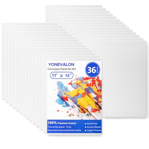 36 Pack 11x14in Canvas Boards for Painting, Bulk Blank Canvases for Art Practice Exploration, Gesso Primed Acid-Free 100% Cotton Canvas Panels for Acrylic Oil Watercolor Tempera Paint - size: 11"x14" - 36pcs
