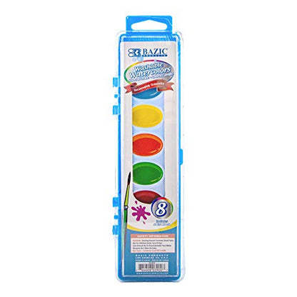 BAZIC PRODUCTS 8-Color Semi-Moist Watercolor Set with Brush | brush in a storage case for kids and school art