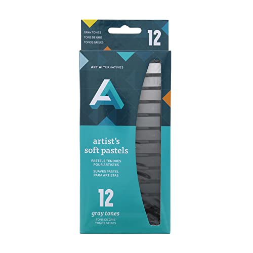 Art Alternatives Artist Soft Pastel Set, 12-Pieces, Gray - Reusable Inner Tray, Vibrant Colors, Rich Lay Down - 2-5/8" x 3/8" Stick Size - color: Gray Tones