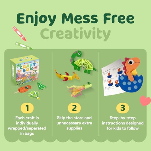 Mumaloo Dinosaur Craft Box - 10 Creative Arts and Crafts for Kids Ages 4-8, Fun, No Mess, Educational, Toddler, Preschool & Homeschool Activities Kit with Supplies, 3 4 5 6 7 8 Year Old Girls and Boys - color: Dinosaur