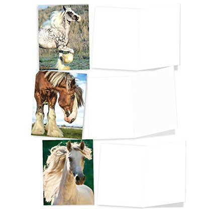 The Best Card Company - 10 Mixed Set Horse Note Cards Blank (4 x 5.12 Inch) - Wildlife, Animal Assorted Boxed Bulk Pack - Horses | Magnificent Manes M4601OCB-B1x10 - style: Magnificent Manes