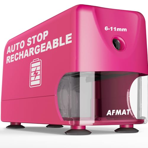 AFMAT Electric Pencil Sharpener, Cordless & Rechargeable, Heavy Duty Classroom Pencil Sharpeners for 6-11 mm Pencils, Auto Stop, 2s Fast Sharpening, Battery Powered, 10,000 Sharpenings, Pink, PSD3 - color: Pink