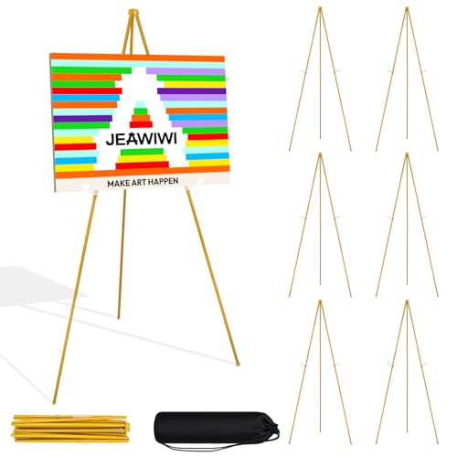 JEAWIWI 7PCS Golden Easel Stand for Wedding Sign Stand, 66 Inch Adjustable Metal Easels for Display, Portable Folding Easel for Wedding, Display Show, Arts, Poster with Portable Bags - color: Gold, size: 7 PCS