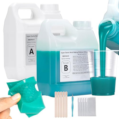 BBDINO Super Elastic Liquid Silicone Mold Making 8A Jade Green 4.4 Lbs Kit | 1A:1B Mix Self Degassing 3h Fast Cure Platinum Liquid Silicone Mold Making of Casting with Resins |Plaster |Candle |Soap etc. - color: 70.6 Oz Jade Green