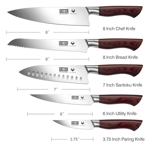 HOSHANHO 5-Piece Japanese Style Kitchen Knife Set,Professional Ultra Sharp High-Carbon Stainless Steel Chefs Knives with Ergonomic Wood Handle,Elegant Box Packaging - size: 5 Pieces Knife Set