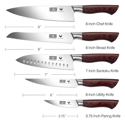 HOSHANHO 5-Piece Japanese Style Kitchen Knife Set,Professional Ultra Sharp High-Carbon Stainless Steel Chefs Knives with Ergonomic Wood Handle,Elegant Box Packaging - size: 5 Pieces Knife Set