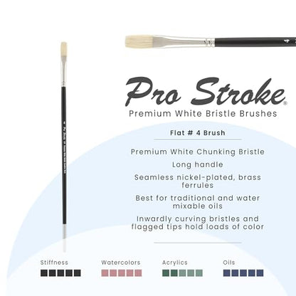 Creative Mark Pro Stroke Premium White Chungking Hog Bristle Artist Paint Brush - Flat # 4 - Natural Bristle Brush w/Great Control Suitable for Oils, Watercolors, Acrylics, Alkyds, Caseins - size: 4