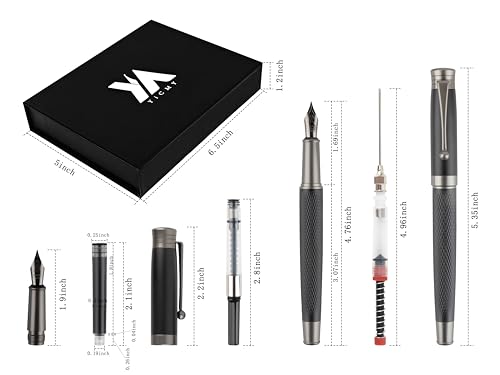 Fancy Fountain Pen Set – Fine & Medium Nibs, Includes 18 Ink Cartridges, Ink Converter, Syringe Filler, Luxury Gift for Writing, Journaling & Calligraphy，Black - color: Black