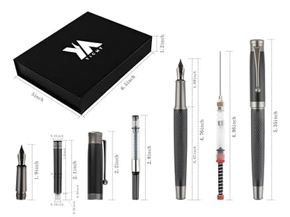 Fancy Fountain Pen Set – Fine & Medium Nibs, Includes 18 Ink Cartridges, Ink Converter, Syringe Filler, Luxury Gift for Writing, Journaling & Calligraphy，Black - color: Black