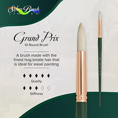 Silver Brush 1000-10 Grand Prix Premier Long Handle Hog Bristle Brush, Round, Size 10 - size: Size 10
