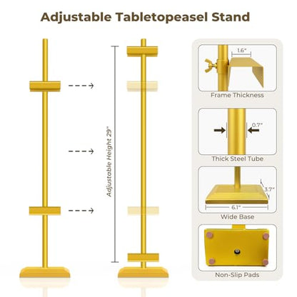 Adjustable Tabletop Easel Stand for Frames up to 29" H - Heavy-Duty Picture Frame Stand for Display, Canvas & Art, Premium Metal Gold