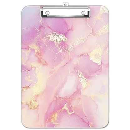 Plastic Cute Clipboard Low-Profile Metal Clip, A4 Letter Size 9 x 12.5 in, 8.5 x 11 Paper Clip Board for Teachers, Nurses, Classroom,Pink Gold Marble - color: Pink Gold Marble