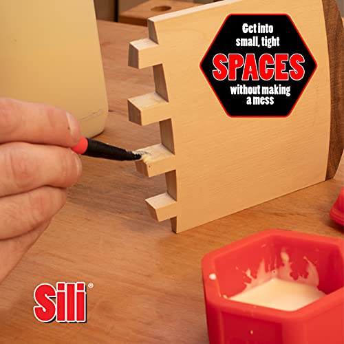 Sili Glue Brush Kit with Micro Wood Glue Applicator Brushes & Storage Pod for Woodworking, Crafts, Models - Fine, Chiseled, Flat Tapered Tips
