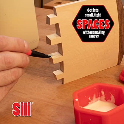 Sili Glue Brush Kit with Micro Wood Glue Applicator Brushes & Storage Pod for Woodworking, Crafts, Models - Fine, Chiseled, Flat Tapered Tips