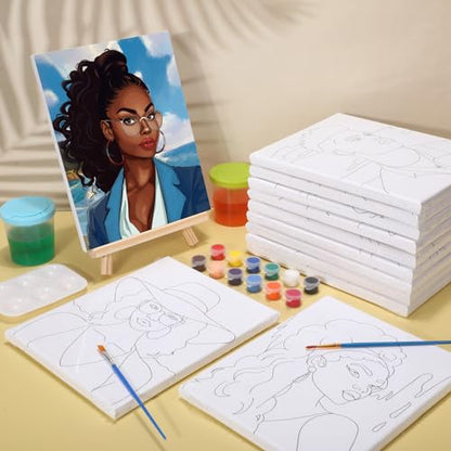 Zhanmai 72 Pcs 12 Sets Sip and Paint Kit Pre Drawn Canvas for Painting 8" x 10" Paint Party Canvas Painting Pre Printed Canvases for Party DIY Virtual Adult's Date Night(Adult Couples) - style: Modern Couple