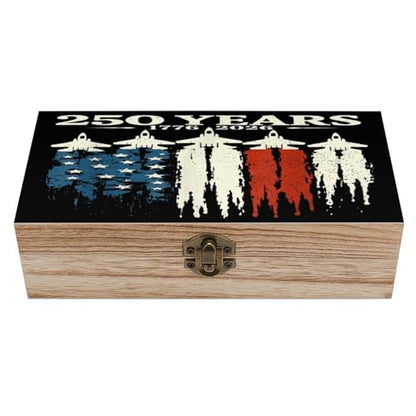 250 Year America Anniversary 1776 2026 Usa Flag Airplane Smoke Jewelry Box Wooden Rustic Multi-Purpose Organizer with Front Clasp for Jewelry, Crafts, Accessories & Small Items - color: style-7