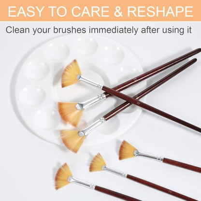18 Pcs Fan Paint Brushes, Artist Painting Brush Set Professional Soft Anti-Shedding Nylon Brush Wooden Handle Oil Acrylic Brush Suitable for Acrylic Painting, Oil Watercolor Painting - color: Brown