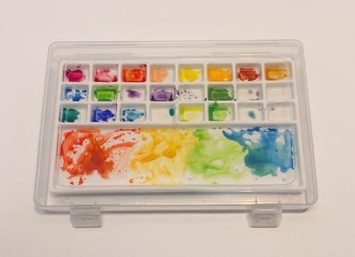 Ceramic Watercolor Palette 25 Well with Storage Box,Portable Professional Artist Paint Palette for Watercolor, Gouache, Acrylic,Oil Painting