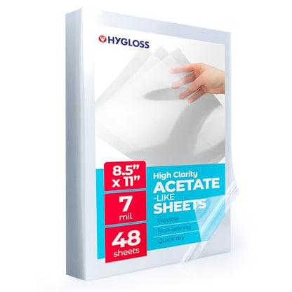 Hygloss 8.5" x 11" Acetate Paper - 7 Mil Clear Acetate Sheets for Crafts Projects, Classroom Stencil Sheets, Overhead Transparency Sheets for Projector, Clear Plastic Sheet (Not for Printers) 48 Pack - size: 8.5 x 11 inch, style: 48 Sheets