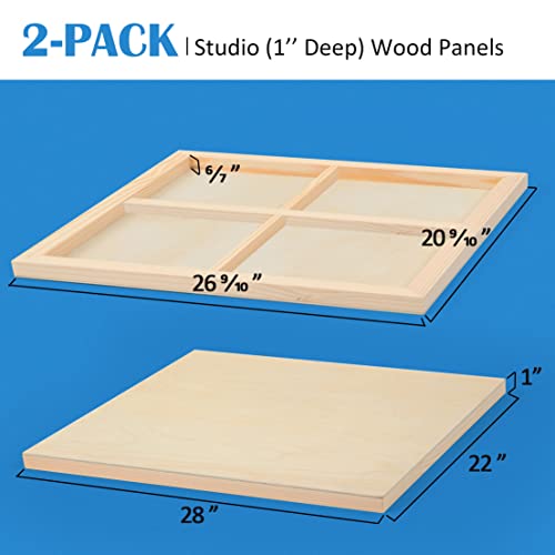 Falling in Art Unfinished Birch Wood Panels Kit for Painting, Wooden Canvas 2 Pack of 22”x28” Studio 1” Deep, Cradle Boards for Pouring, Art, Crafts, Burning and More - size: 22*28 2-pack
