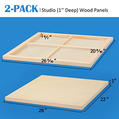 Falling in Art Unfinished Birch Wood Panels Kit for Painting, Wooden Canvas 2 Pack of 22”x28” Studio 1” Deep, Cradle Boards for Pouring, Art, Crafts, Burning and More - size: 22*28 2-pack