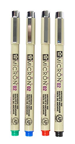 SAKURA PIGMA MICRON, PACK OF 4 ESSENTIAL COLORS, BLACK+RED+BLUE+GREEN, (02) - size: 1 Count (Pack of 4)