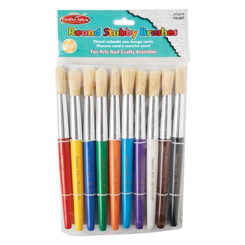 Charles Leonard Creative Arts Round Tip Paint Brushes, Short Stubby Round Handle with Hog Bristle, 7.5 Inch, Assorted Colors, 10-Pack (73210) - color: Assorted, size: 10-Pack, style: Round Tip