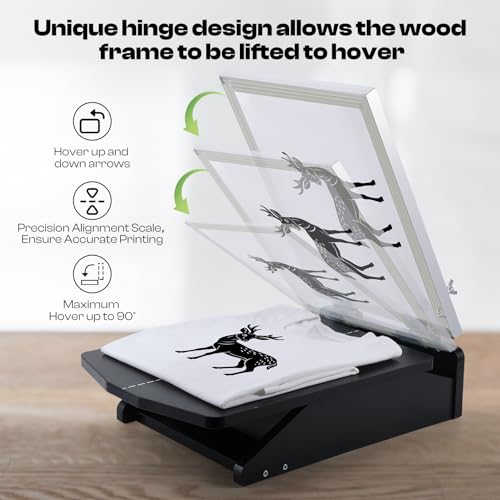 Caydo 46 Pieces Screen Printing Kit with 4 Color Screen Printing Ink, 2 Size Screen Printing Frame and Squeegees for Screen Printing with 15.7x12.2inch Screen Printing Press, Unique Hinge Design