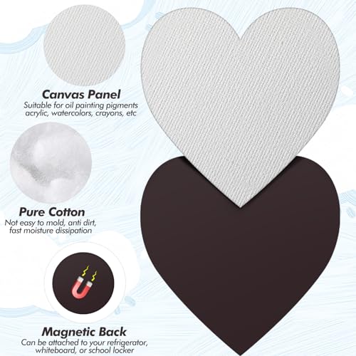 Engrowtic 50 Pcs Magnetic Painting Canvas Panel Mini Canvas Boards for Painting Mini Tile Art for Fridge Locker Art Crafts DIY(3 in,Heart) - size: 3 in, style: Heart